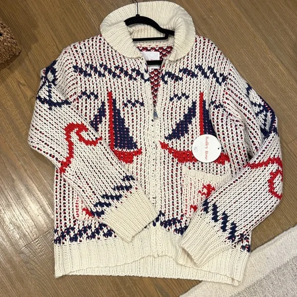 Cream Nautical Anchor Knit Cardigan Sweater - Women - Picture 4 of 4